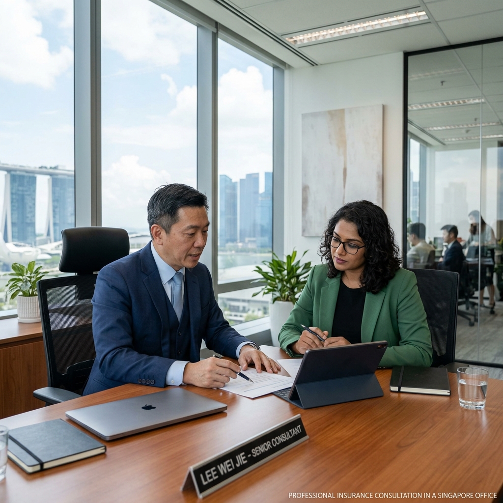 Professional insurance consultation in a Singapore office