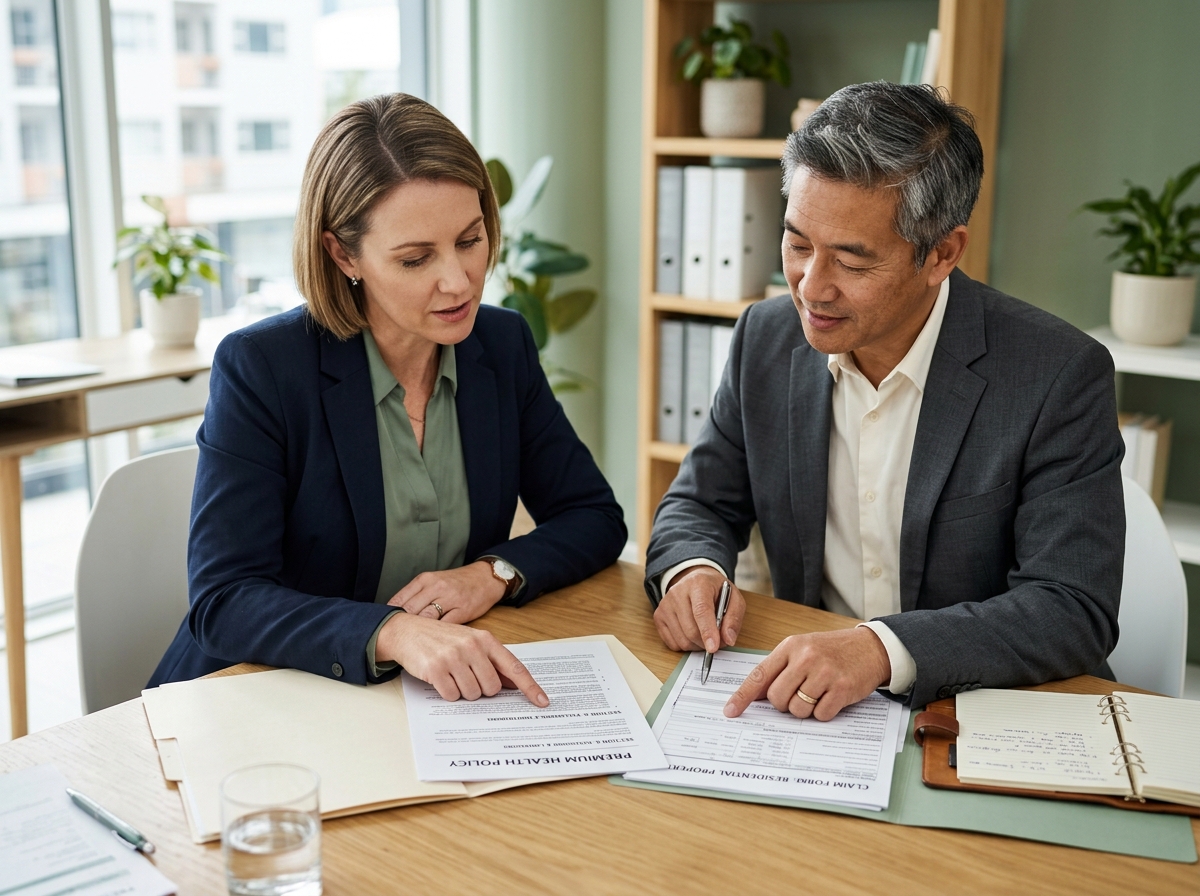 Professionals reviewing insurance policy documents